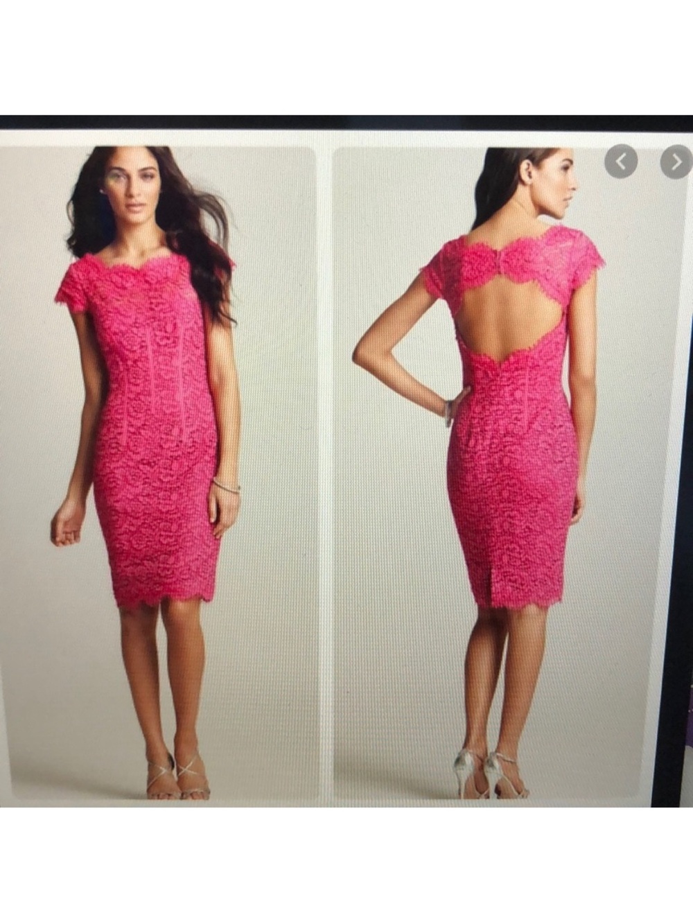 Monique Lhuillier Hot Pink Lace Open-Back Sheath Dress